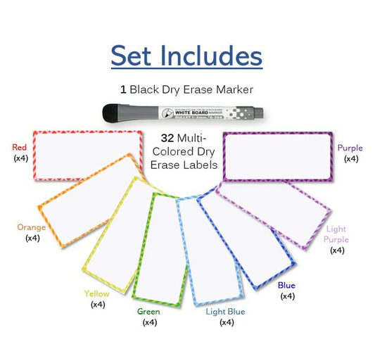 Magnetic Dry Erase Labels + Marker | 32 Reusable Whiteboard Cards 3.5" x 1.75" | Blank Magnets for Offices, Classrooms as Tags, on Refrigerator - size: Small 3.5" x 1.75"