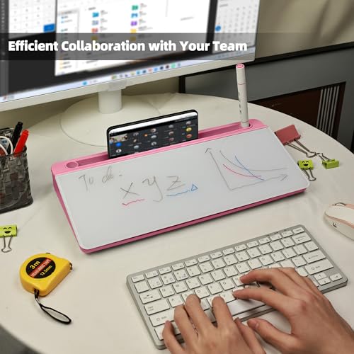 Glass Desktop Whiteboard,Dry Erase Board Buddy Keyboard Stand - color: Pink