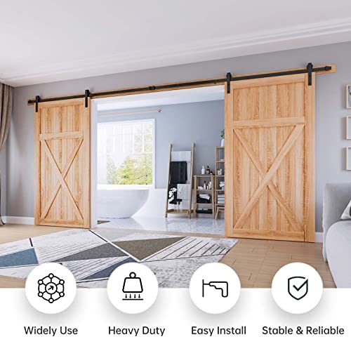 EaseLife 16 FT Double Door Sliding Barn Door Hardware Track Kit,Basic J Pulley,Slide Smoothly Quietly,Easy Install (16FT Track Kit for Double 48" Wide Door) - size: 16 Feet
