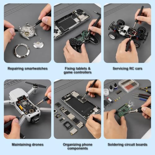 Silicone Soldering Mat 13.8"x23.7" - 932°F Heat Resistant Work Mat with 111 Grid Cells & Premium PU Anti-Static Wrist Strap, Professional Repair Pad for Electronics, Soldering Station