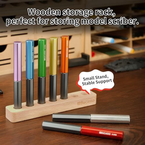 Model Scriber, 7-Piece Tungsten Steel Blade Scribing Tool Set 0.075/0.1/0.125/0.15/0.2/0.3/0.5mm, with Wooden Stand for Modeling Hobby, RG Scale Model, Gundam Model Kit, Plastic Models