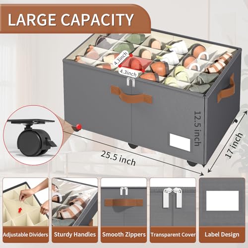 Foyego Shoe Organizer for Closet, Shoe Storage with Wheels, Gray - color: Gray, size: 25 ½"L x 17"W x 12 ½"H
