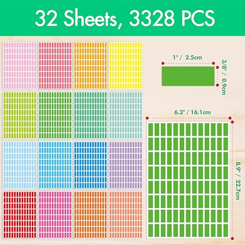3328 Color Coding Labels, 16 Colors Blank Stickers Mini Rectangular Labels 1” x 3/8” (25 x 10mm), Colored Assorted Sticker for Marking Projects, Boxes, Jars, Storage Containers, Files - size: 1" x 3/8"
