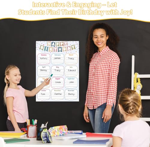 BIZIBAFF Birthday Chart for Classroom - Boho Happy Birthday Poster Reusable Birthday Calendar Laminated Class Birthday Chart Bulletin Board Decorations Back to School Teacher Supplies - color: Happy Birthday