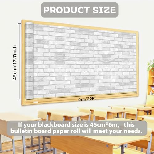 Qyeahkj 17.7in x 20ft Bulletin Board Paper Roll Bulletin Board Background Paper Fade Resistant Classroom Decoration Poster Art Craft Home Wall Education Decor Supplies White Brick - style: White Brick