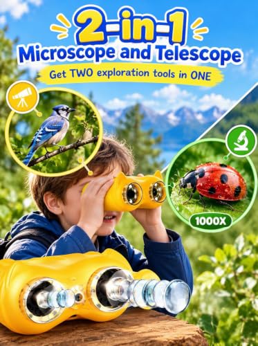 2-in-1 Kids Handheld Microscope Telescope, Pocket Microscope for Kids 4-12 - color: Orange