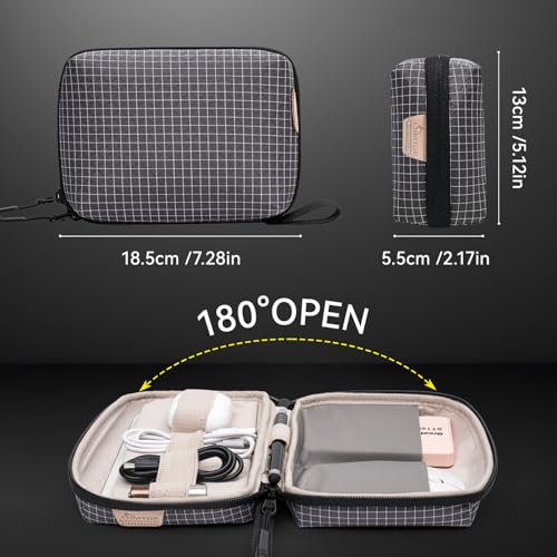 SIMTOP Electronics Organizer Cord Organizer Travel, Small Tech Bag for Cords, Chargers, Power Bank, Earbuds – Portable Cable Pouch for Office, Business Trip, Commute – Water & Scratch-Resistant - color: Black Plaid
