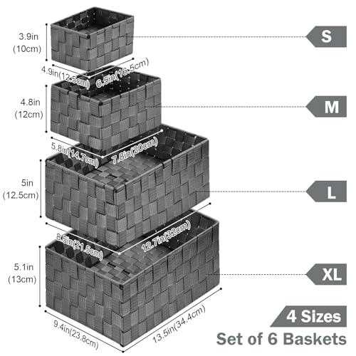 Storage Baskets: 6 Pack Stackable Woven Storage Bins, Grey - color: Grey, size: 6 pack