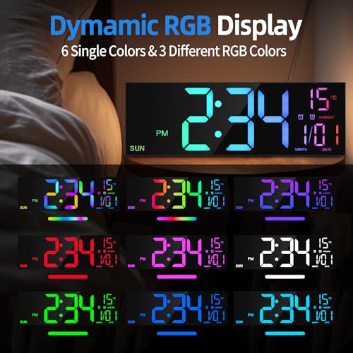 LEIKE 16.2" Digital Wall Clock – RGB, Remote, Dual Alarm, Auto-Brightness - color: Black