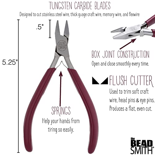 The Beadsmith Flush Cutters – 5.25-Inches (133 mm) Jewelry-Making Tool w/Tungsten Carbide Blades, PVC Comfort Grip, & Double-Leaf Springs