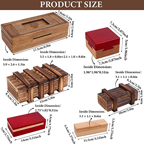 Puzzle Box 6 Pack Wooden Secret Puzzle Box with Hidden Compartment 3D Brain Teaser Magic Drawers Secret Magic Box Wooden Box Puzzle Case Difficult Puzz-l-e-s Box Gift Card for Adults and Kids - color: 6 Pieces