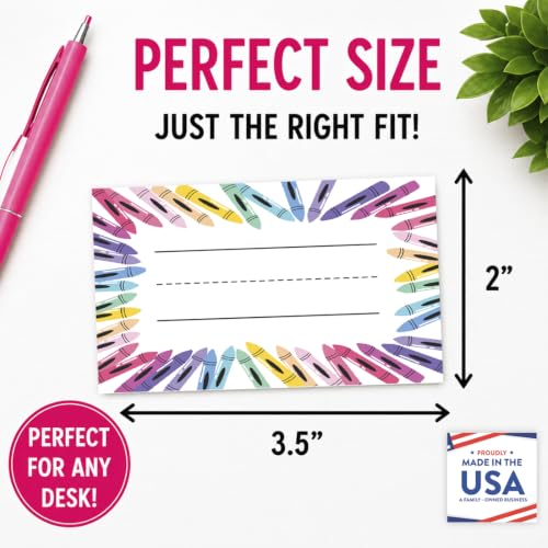Andaz Press Desk Name Tags for Classroom, 20 Pack Waterproof Vinyl Student Name Labels 3.5 x 2 in, Write-On Cubby & Bin Labels, Rainbow Crayons Back to School Name Plates - color: Rainbow Crayons