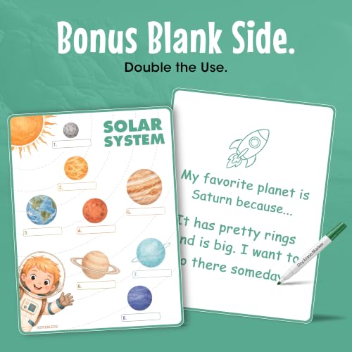 Scribbledo Solar System Dry Erase Sheets Pack of 10, 9x12 Inch 8 Planets Labeling Worksheet Blank Side for Drawing Reusable Space Science Activity for Classroom & Homeschool