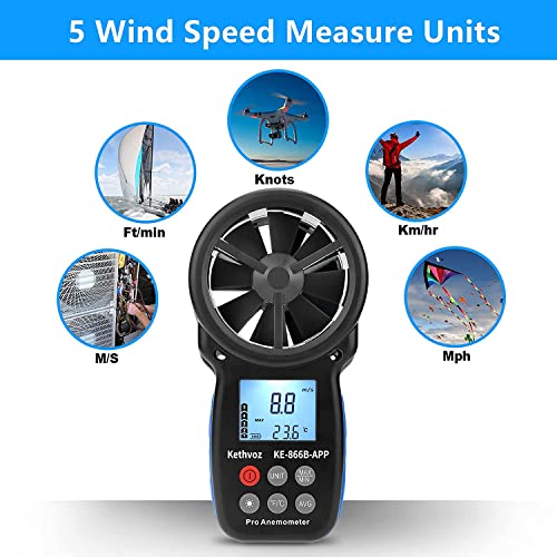 Bluetooth Anemometer Wind Speed Meter w/Data Logger, Kethvoz 866B-APP - color: 866BAPP w/ data logging