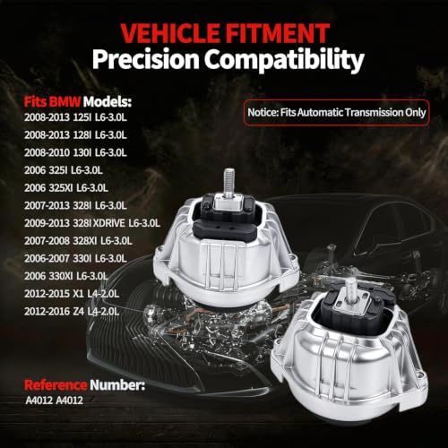 Front Engine Motor Mount Set 2PCS Compatible with 2006-2013 BMW 128i 325i 328i 330i L6 3.0L Naturally Aspirated, Replaces A4012 EM5886 22116760330 - style: 2006-2016 BMW 128i 325i 328i 330i 3.0L L6