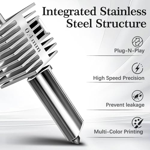 Bulto 2Pcs 0.4mm Hotend Kit for Bambu Lab A1/A1 Mini/A2L, Stainless Steel Integrated Design, High-Precision A1/A2L Nozzle Set with 4 Silicone Socks for Bambu A2L/A1 3D Printer, 3D Printer Accessories