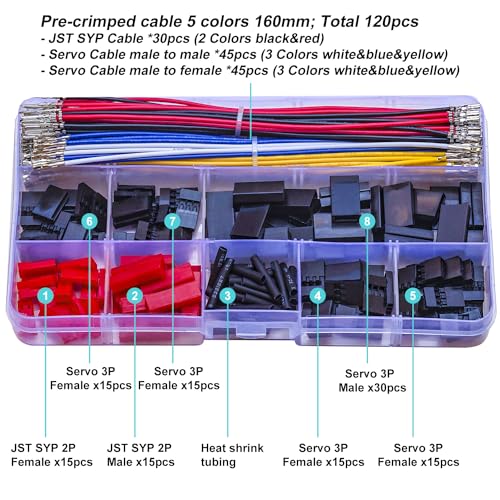 JST 2.54mm Connector with 22AWG Pre-Crimped Wire Kit, JST Servo SYP 2.54 2.54MM 2Pin 3Pin Housing with 22AWG Wires for PCB Board & Electronics (JTS-2.5-Servo) - size: 2.5MM-Servo
