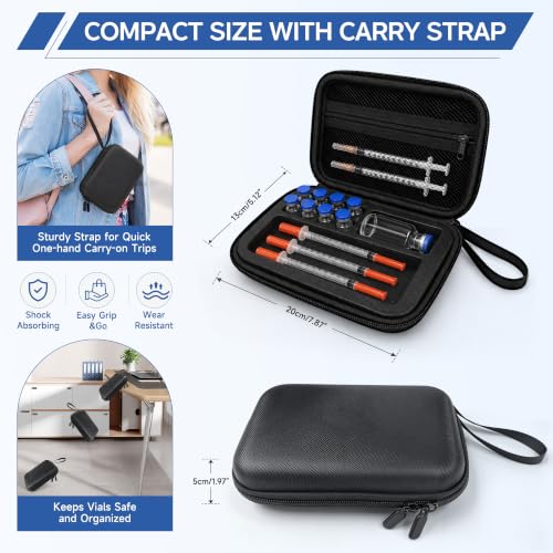 Peptide Case for Fridge, Peptide Travel Case for Bac Water Insulin Vial Holder with Mesh Pocket & Storage Room for Syringes & Skin Prep Wipe, Organizer Bag Only (8 x 3ml & 1 x30ml Slots)