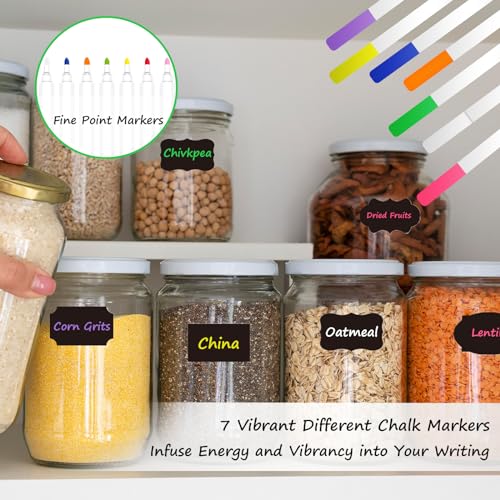 HERDIN Wavy Chalkboard Label Stickers, 120-Pc Set with 7 Markers