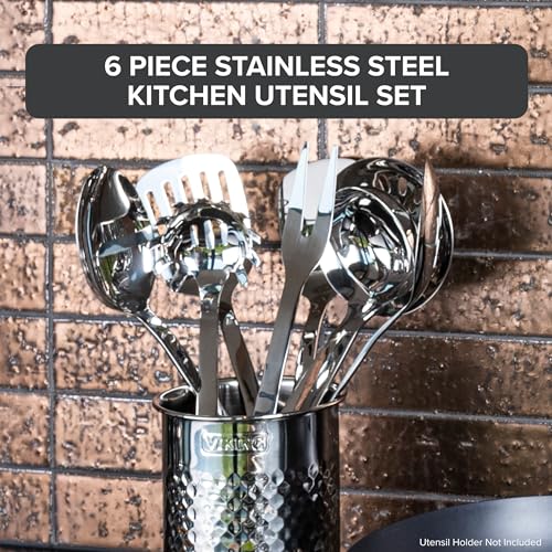 Viking Kitchen Utensils Set, 6 Piece Stainless Steel Cooking Utensil Set, Includes Spatulas, Spoons, Pasta Fork, and Deep Ladle, Hollow Forged, Silver - size: 15.5" x 4.75", style: 6-Piece Set
