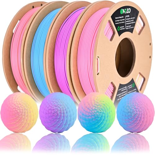 OVV3D PLA 3D Printer Filament Bundle, Matte Tri & Dual Color Filament - color: Blue Pink Purple Yellow