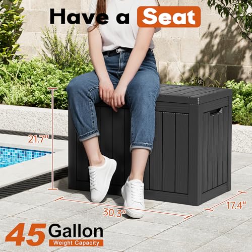 Oudoor Storage Deck Boxes Waterproof, Waterproof and UV Resistant Outdoor Storage Box Lockable Lid for Delivery Box, Indoor, Garden Tools, Pool Supplies, Patio (Black, 45 Gallon) - color: Striped Black, size: 45 Gallon