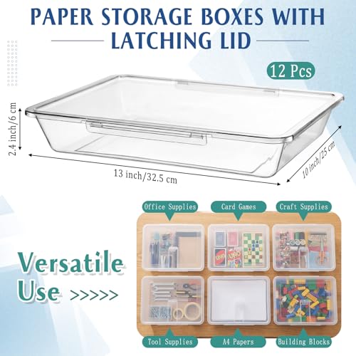 Tinlade 12 Pcs Classroom Paper Storage Bins with Lids, Clear, 13x10in - color: Clear