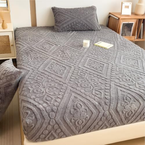 European Damask Embossed Plush Fitted Sheet,Cal King,Dark Gray,72x84inch - color: Dark Gray, size: California King(72"x84")