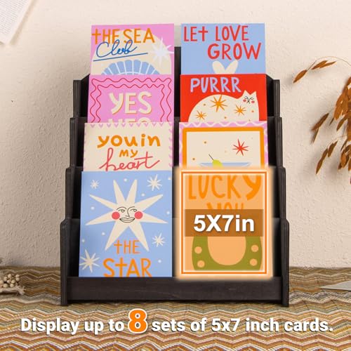 PUERSI Greeting Card Display Stand, Wooden 4-Tier Postcard Display Stand - color: Black