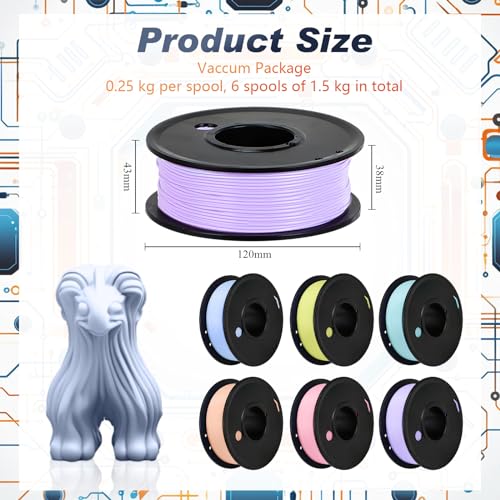 Pangda 3D Printer Filament Pla Bundle 1.75mm Multicolor, ±0.02mm Dimensional Accuracy, 3D Printing Filament for DIY Projects, Holiday Crafts(1.5 kg,Pastel Color) - color: Pastel Color, size: 1.5 kg
