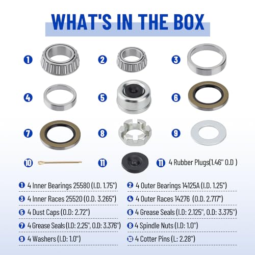 4 Sets 25580 14125A Boat Trailer Axles Bearing Kits - size: 25580 14125A-Set of 4