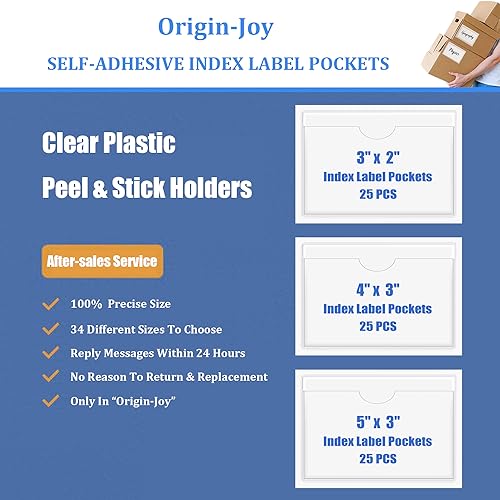 Origin-Joy 25 PCS Self-Adhesive Index Label Pockets, Clear Plastic Peel & Stick Card Holders with Top Open for Loading (2.125 x 3.37 inch - Bank Cards Exclusive) - size: 2.125 x 3.37 inch, style: Vertical