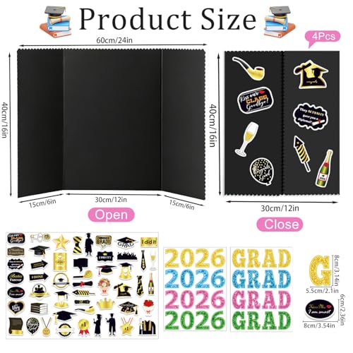 Graduation Photo Display Board - 4 Set Trifold Poster Board for Graduation Party, Colorful Folding Picture Presentation Frame for Multiple Pictures Table Decor (24x16 Inches) - color: Colorful