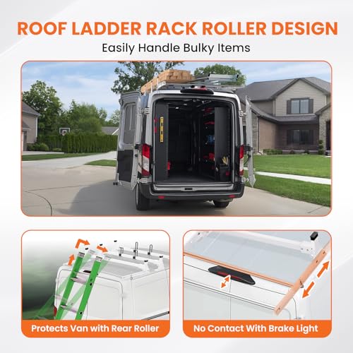 Van Roof Ladder Rack with Rear Roller for Ford Transit 150 250 350