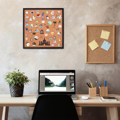 BENECREAT Square Pin Board Printing Castle and Fireworks Cork Board, Bulletin Display Board for Brooch Pin Storage, Office Home and School Decor, 11.8x11.8inch - style: Castle