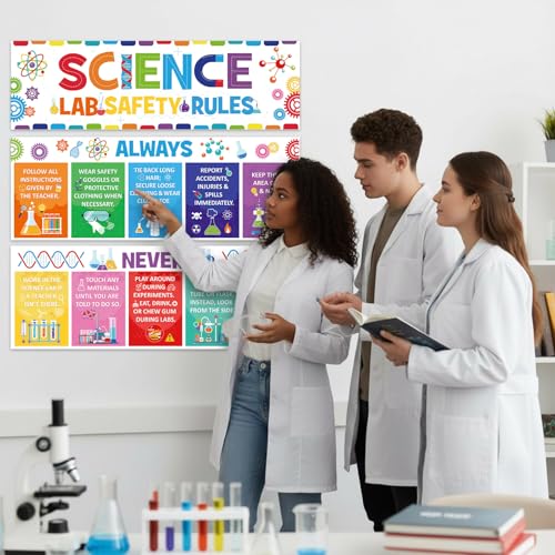 Harloon 3 Pcs Science Lab Safety Rules Posters Classroom Decor, Bright - style: Educational