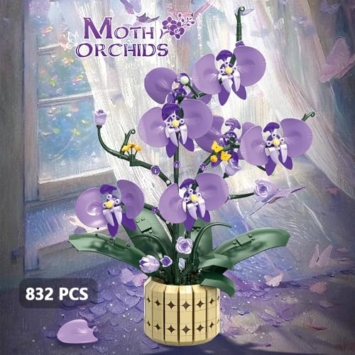 39119 Moth Orchids Building Blocks Flower Set, 832 Pieces of Floral and Plant Series Block Sets, Adult Creative Enthusiast Model Gifts and Unique Collectibles, Can be Used for Room Decoration - color: A2