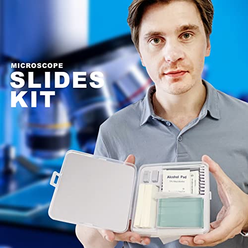 Depression Concave Microscope Slides Kit, 50 Pcs Pre-Cleaned Microscope Slides and 100 Pcs Square Coverslips Cover Glass for Monocular Binocular Trinocular Microscopes (Single Concave Slides)