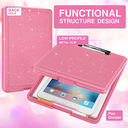 Sooez Glitter Clipboard with Storage, Cute Nursing Clip Boards 8.5x11 - color: B-glitter Rose Pink