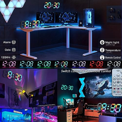 KOSUMOSU LED Digital Clock Neon Clock 9.7" Black Gaming Clock RGB LED Wall Clock for Living Room Desk Clock Large Display Clock for Bedroom, Black Clock with Dimming - color: 9.7in Black Clock-neon Light