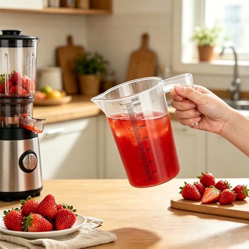 3 Set Plastic Measuring Cups for Liquids with Handle, 500/1500/3500 ML Clear & Strong Measuring Pitcher, Large Measure Cup for Motor Oil, Liquid Mixing, Kitchen, Baking Cooking, (1500ML) - size: 1500ML