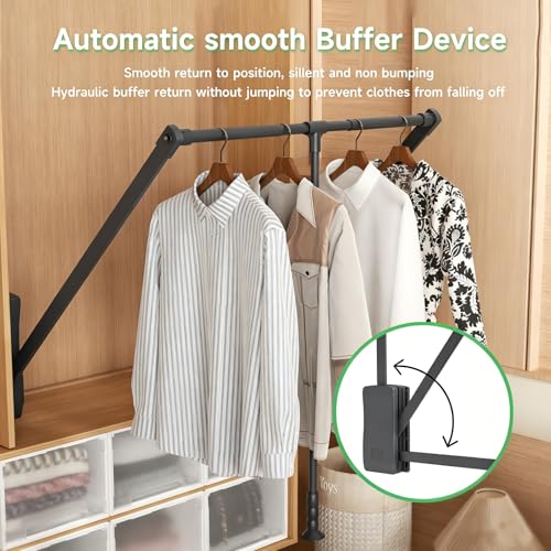 Hitess Soft-Close Pull Down Closet Rod,Wardrobe Lifts Adjustable 21-47 Inch - color: Grey, size: 21.6''-26''
