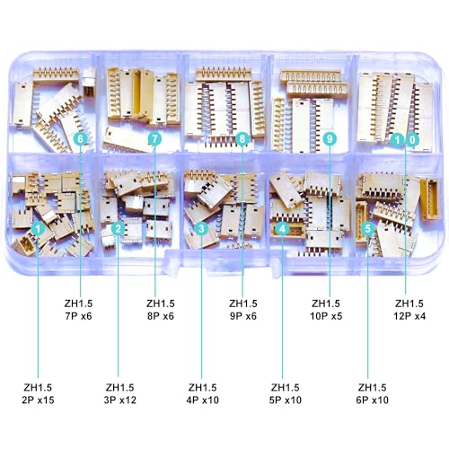JST Connector Kit, ZH1.5 SMT Header Jst 1.5mm Pitch IC Socket Plugs Adapter, JST-ZH 2/3/4/5/6/7/8/9/10/12Pin SMT Header Surface Mount Side Type Right Angle Type Header (ZH1.5-SMT-R/A) - size: JST-1.5MM-ZH-SMT-Right Angle Header