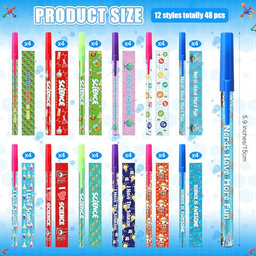 Nezyo 48 Pcs Science Pens Bulk Science Party Favors Black Ink Chemistry Ballpoint Pens 0.5mm Fun Motivational Back to School Gift for Student Class Reward Teacher Supplies Birthday Lab Gift Decoration