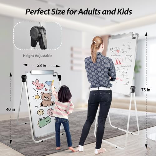 Stand White Board - 40 x 28 Inch Double Sided Magnetic Dry Erase Board with Stand Height Adjustable, Sturdy Aluminum Frame for Home Office Classroom Use - style: 40x28-White