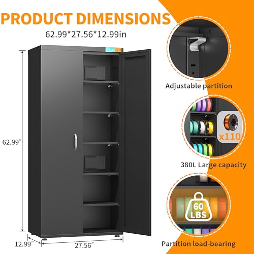 Large Filament Storage Rack 6-Tier 90 Rolls Moisture-Proof Storage,25% RH Filament Dehumidification Cabinet 3D Printing Sealing and Protection for PLA/ABS/TPU/Nylon (Black 380L) - color: BLACK 380L