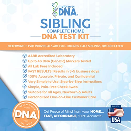My Forever DNA® Sibling DNA Collection Kit | 46 DNA Markers | At-Home Sample Collection | Full or Half Sibling Relationship Analysis | Private & Confidential | All Fees Included