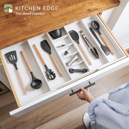 KitchenEdge Utensil & Junk Drawer Organizer, 19-33 in, White Bamboo - color: White Bamboo, size: From 19" to 33" Wide