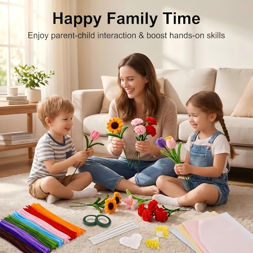 800Pcs Pipe Cleaner Flower Kit, 20 Colors Pipe Cleaners Craft Supplies