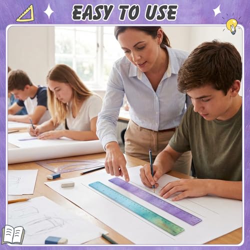 120 Pcs Plastic Ruler Bulk 12 Inch Classroom, Oil Painting Colors - color: Oil Painting Colors